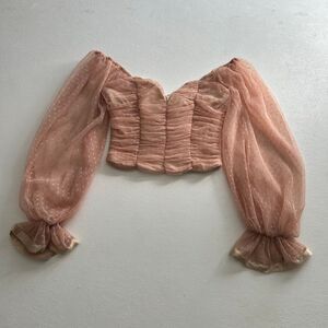 AKIRA Sheer Mesh Puff Sleeve Corset Top Blush Pink Size S